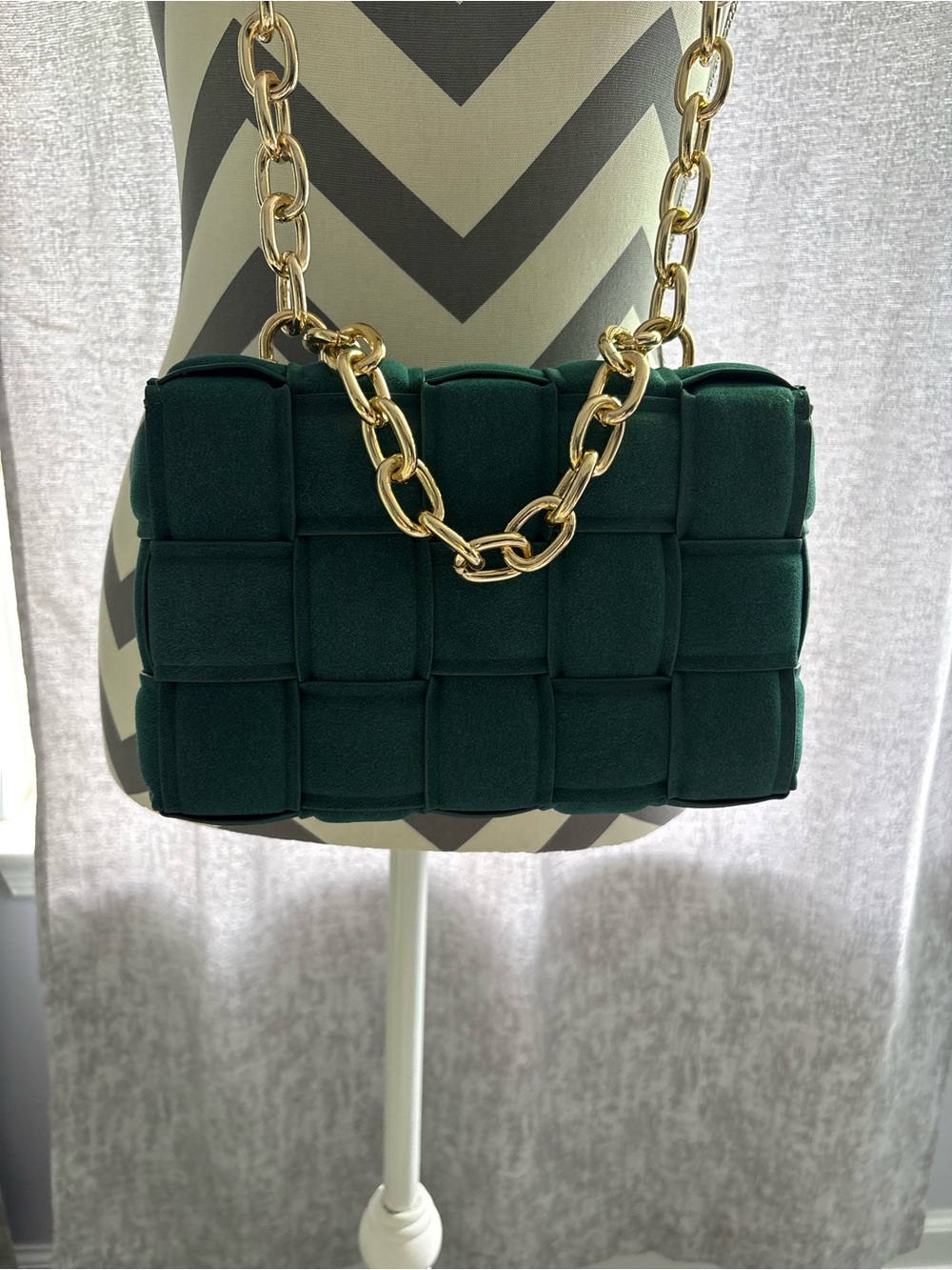 Quilted Emerald Green Chain Shoulder Bag